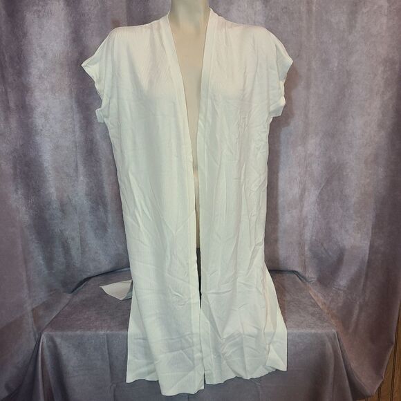 SWEATER SALE 3/$30H by Halston Ivory Short Sleeve Open Front Cardigan Size Small - Picture 2 of 5